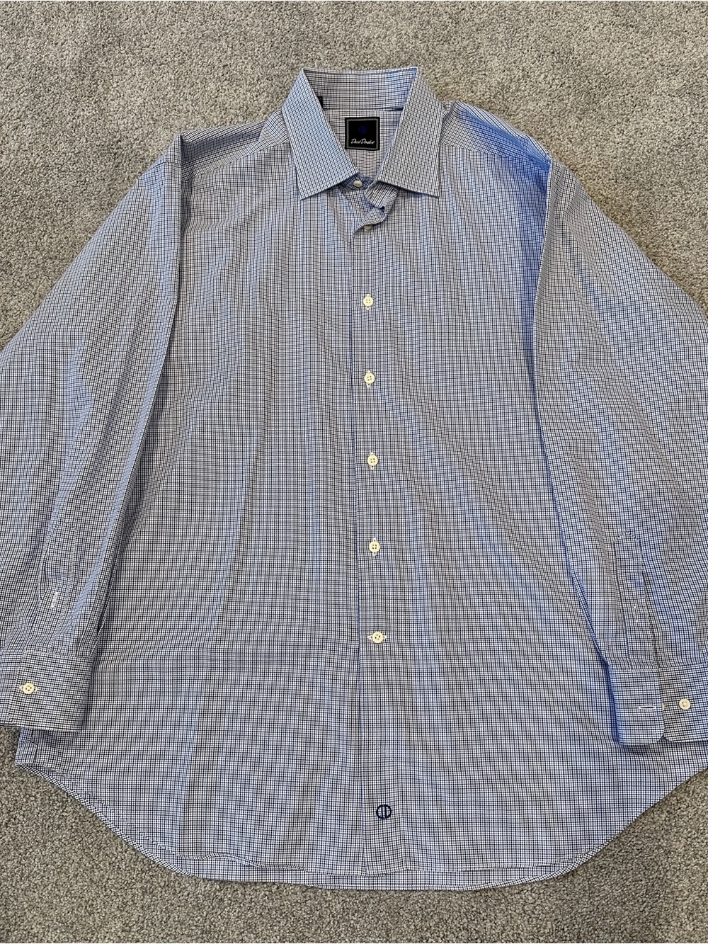 David Donahue Men’s Blue Micro-Check Dress Shirt